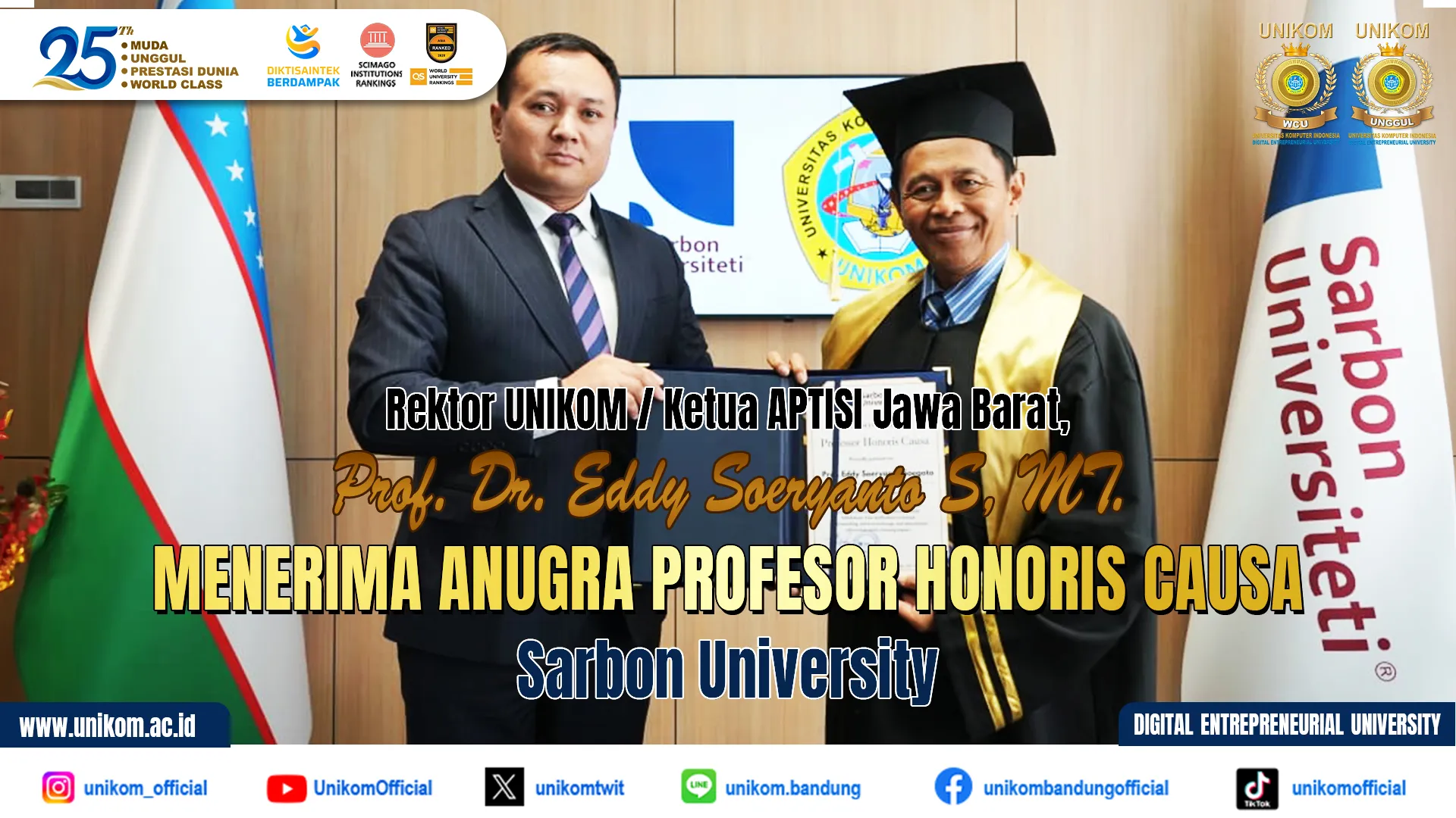 Gov News: Rektor UNIKOM Terima Anugerah Profesor Honoris Causa dari Sarbon University, Uzbekistan